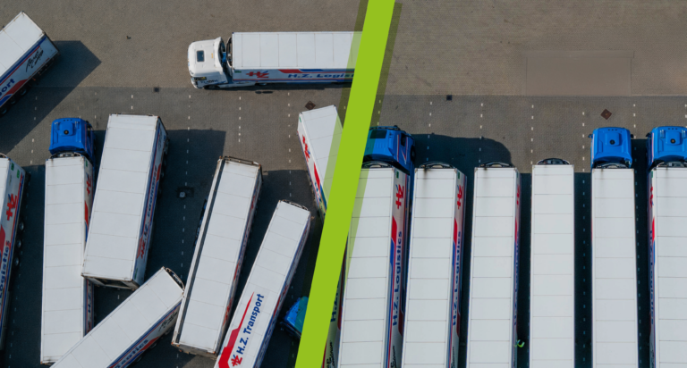 Birds eye view of a chaotic yard before and after.